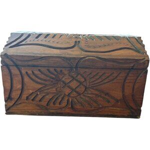 Hand-Carved Wooden Pineapple Design Storage Box/Chest 15"x9.5"x9" Tropical Decor